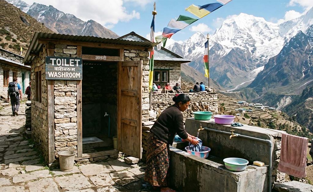 washing in langtang trek